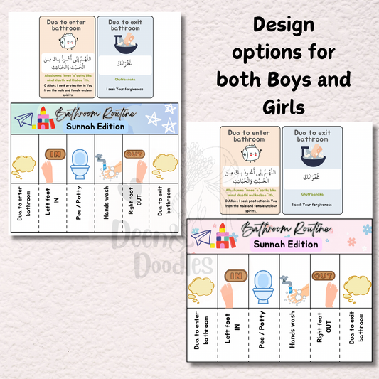 Islamic Bathroom Routine Printable for Kids | Sunnah Dua Chart PDF | Potty Training Muslim Toddler