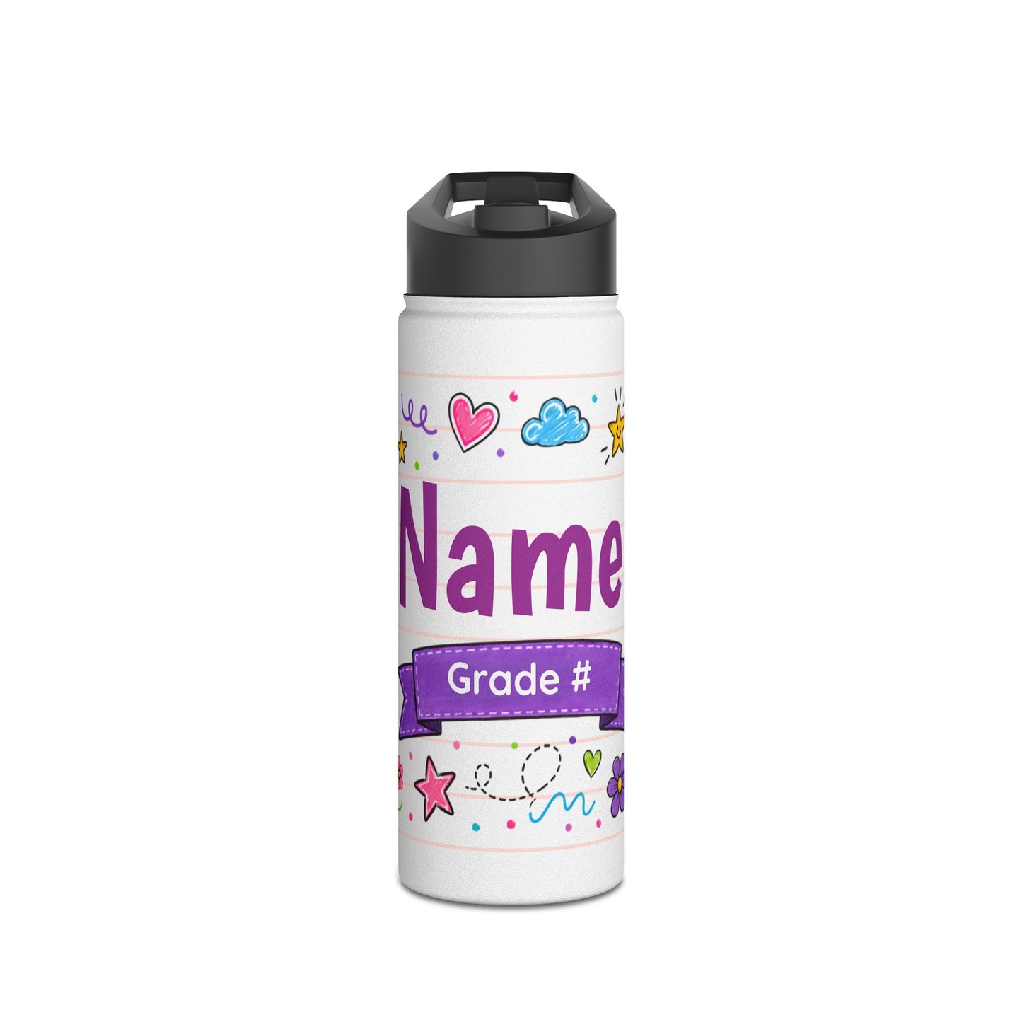 Personalized Kids School Water Bottle – Custom Name & Grade Stainless Steel Bottle