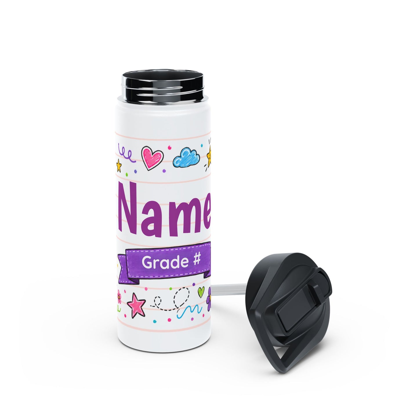Personalized Kids School Water Bottle – Custom Name & Grade Stainless Steel Bottle