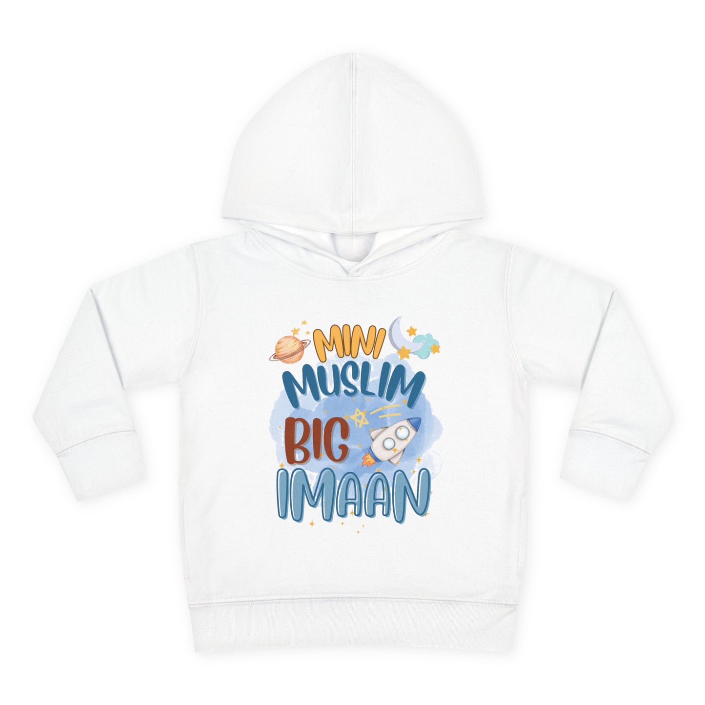 Toddler Hoodie – Mini Muslim Big Imaan Pullover (Cute Rocket & Moon Islamic Kids Hoodie)