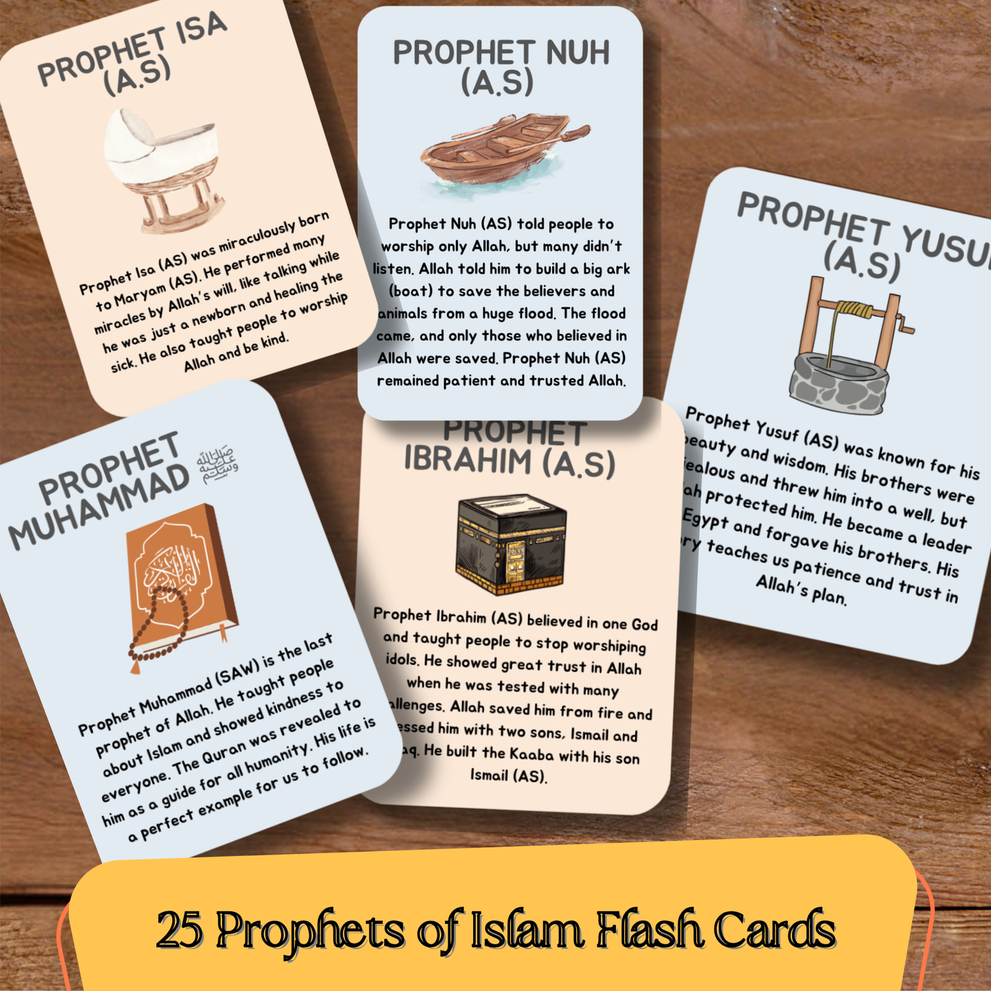 25 Prophets of Islam – Printable Flash Cards for Muslim Kids (PDF)| Islamic Educational Flash Cards
