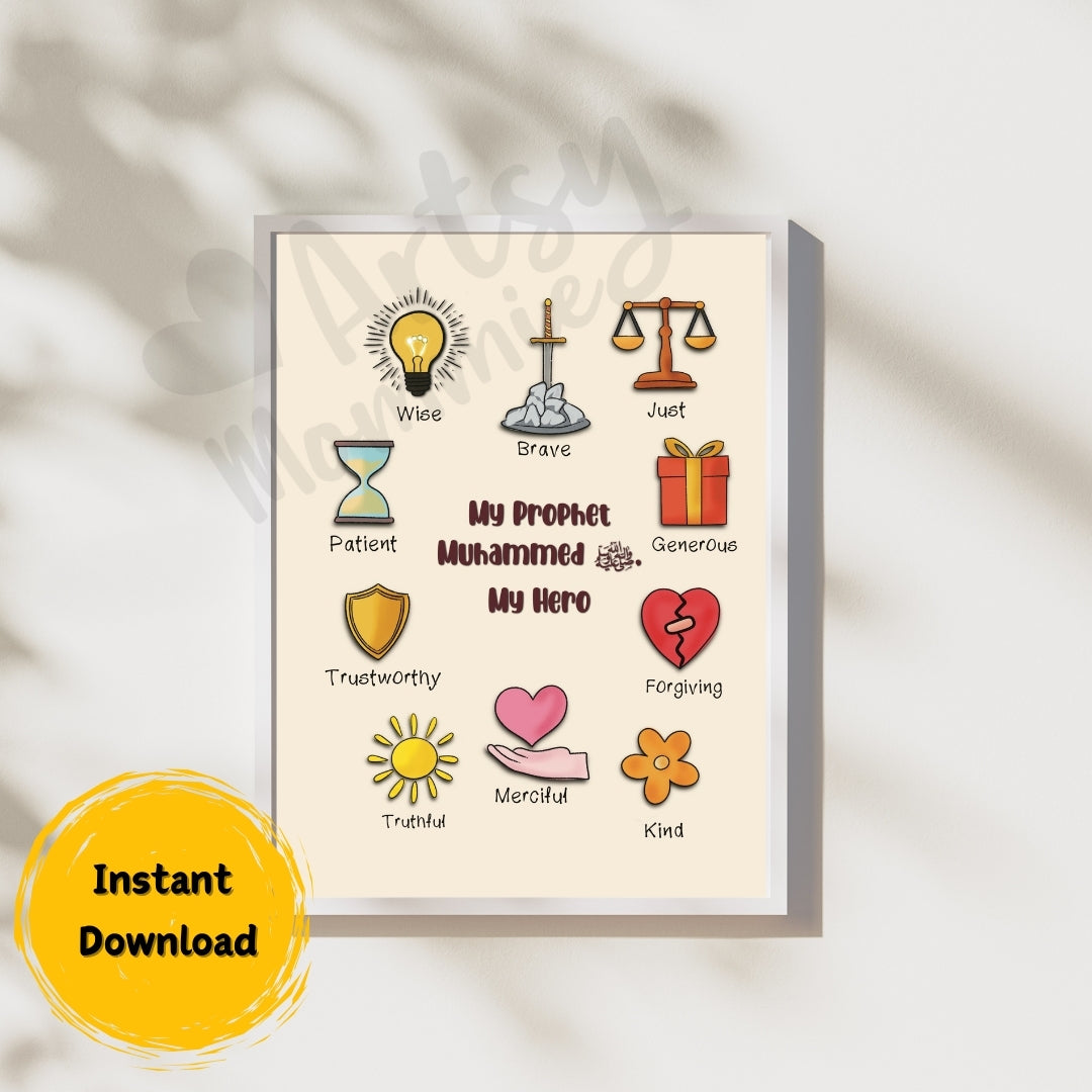My Prophet My Hero Printable Wall Art for Kids | Instant Digital Download PDF | Islamic Wall Art for Kids