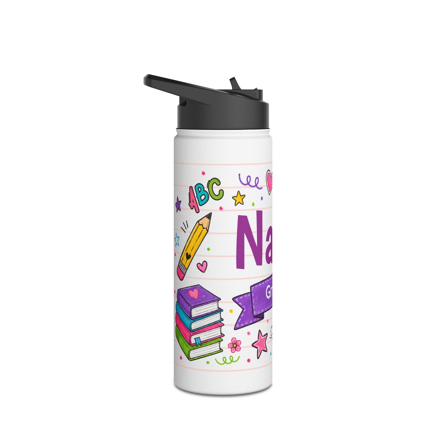 Personalized Kids School Water Bottle – Custom Name & Grade Stainless Steel Bottle