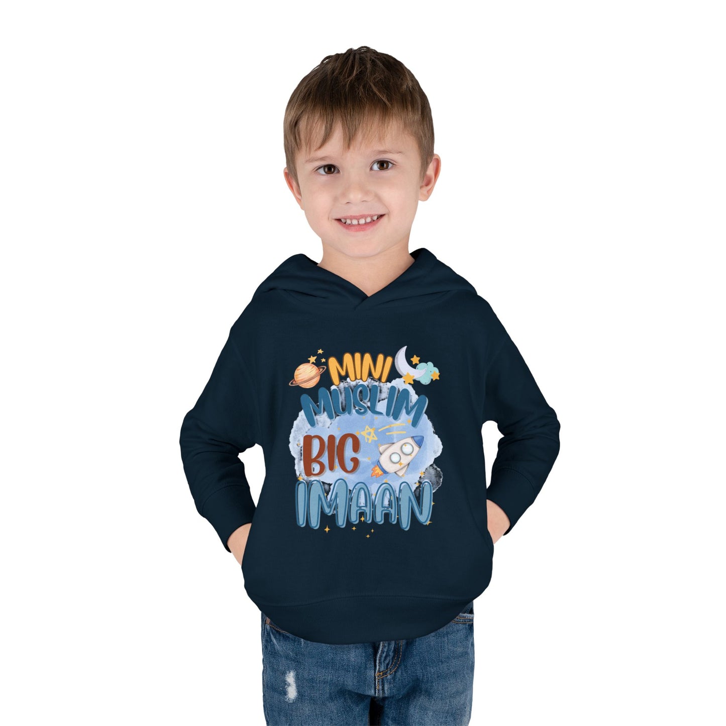 Toddler Hoodie – Mini Muslim Big Imaan Pullover (Cute Rocket & Moon Islamic Kids Hoodie)
