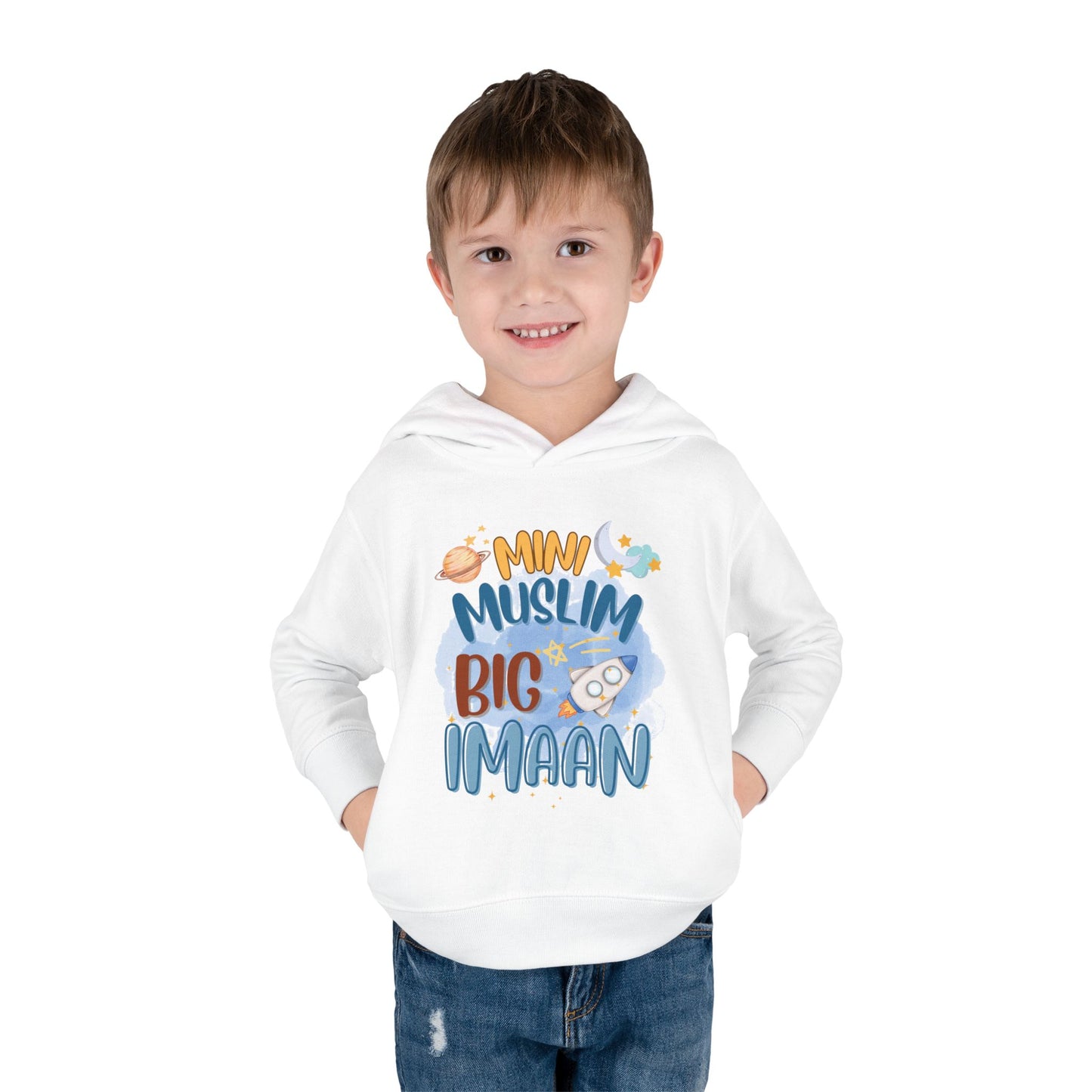 Toddler Hoodie – Mini Muslim Big Imaan Pullover (Cute Rocket & Moon Islamic Kids Hoodie)