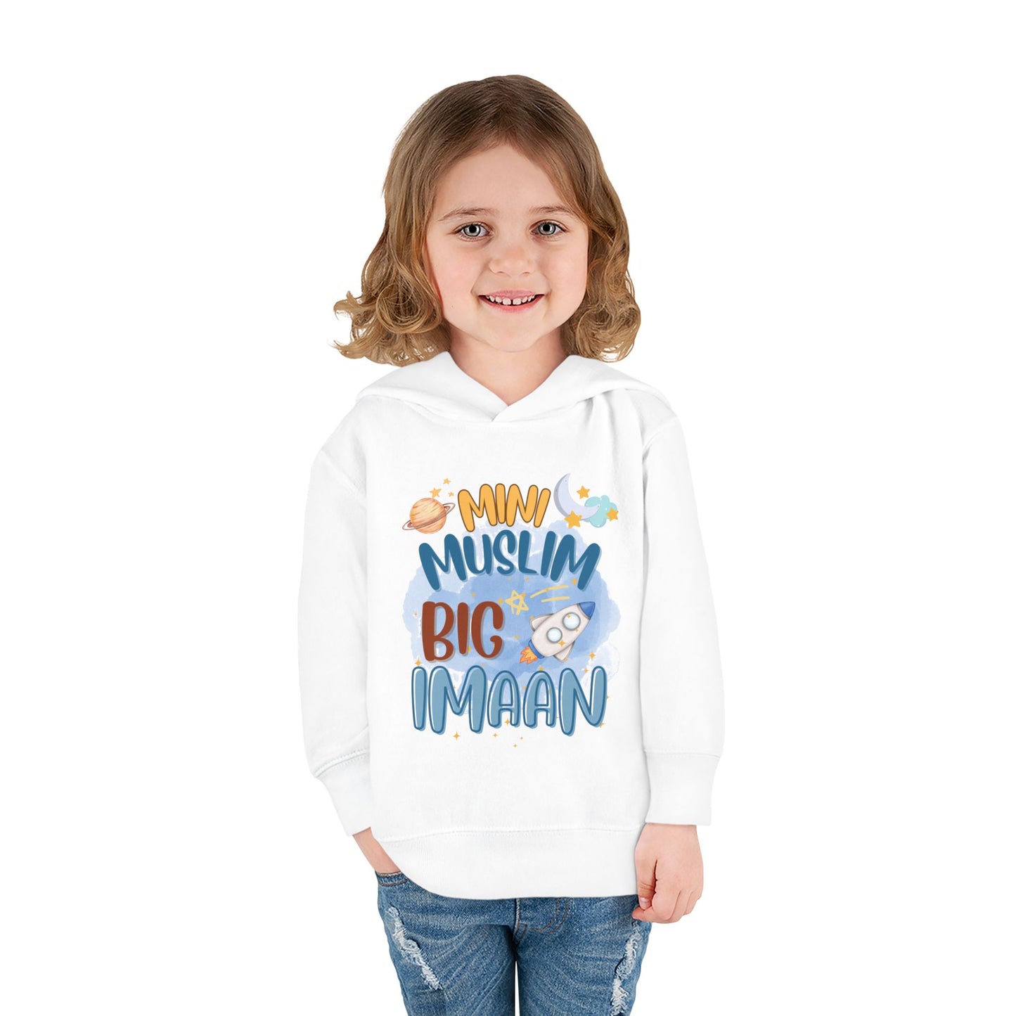 Toddler Hoodie – Mini Muslim Big Imaan Pullover (Cute Rocket & Moon Islamic Kids Hoodie)