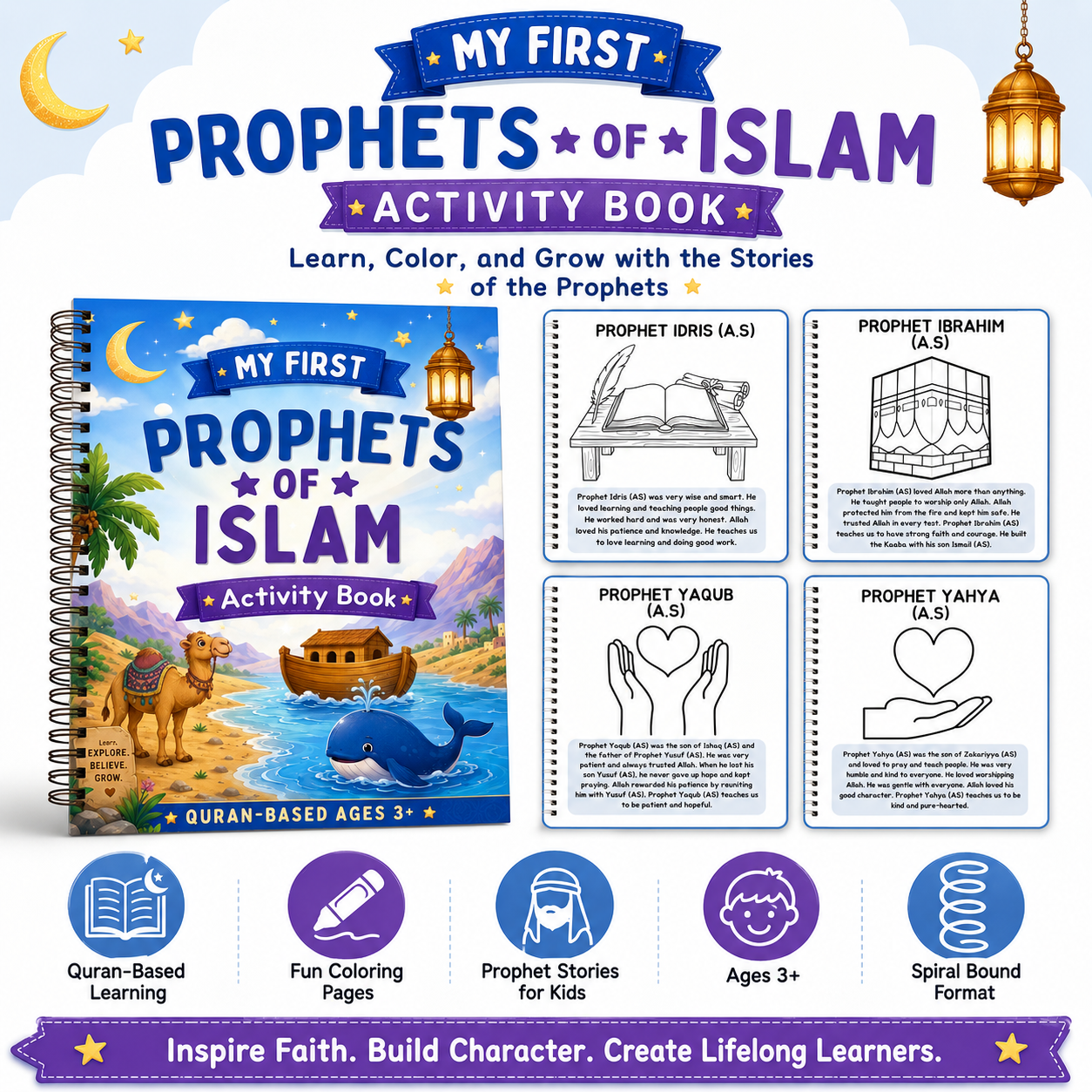 My First Prophets of Islam Activity Book for Kids | Quran-Based Islamic Coloring & Learning Book Ages 3+