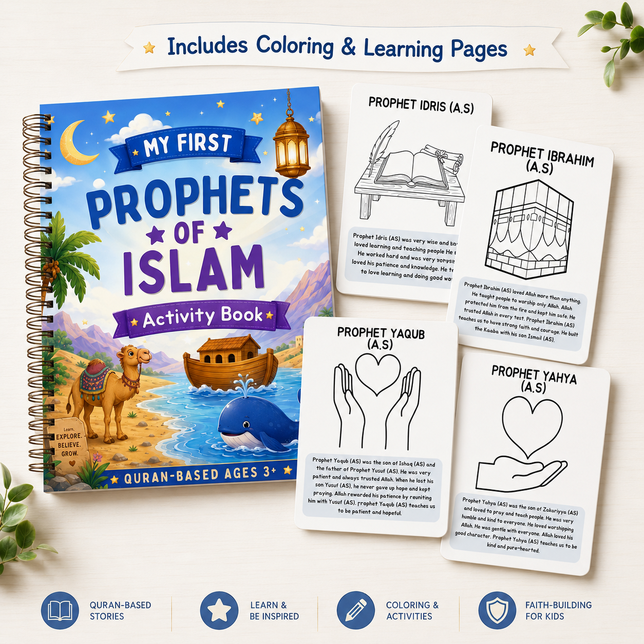 My First Prophets of Islam Activity Book for Kids | Quran-Based Islamic Coloring & Learning Book Ages 3+