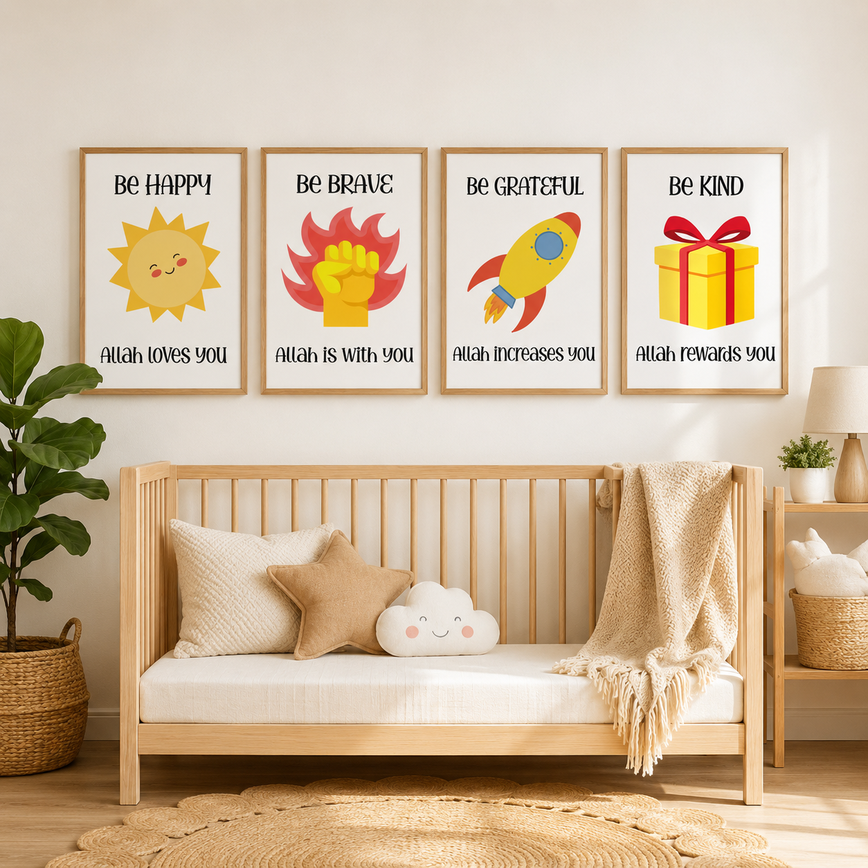 Islamic Kids Wall Art Set of 4 | Muslim Nursery Prints | Faith-Filled Digital Download for Kids Room, Playroom & Bedroom Decor