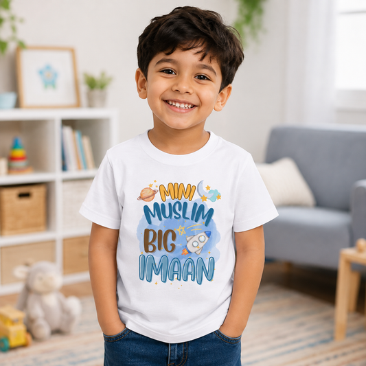 Mini Muslim Big Imaan Kids T-Shirt | Islamic Muslim Boy & Girl Tee