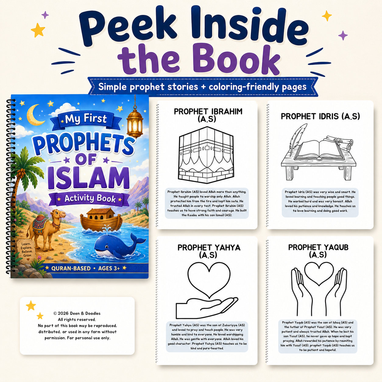 My First Prophets of Islam Activity Book for Kids | Quran-Based Islamic Coloring & Learning Book Ages 3+