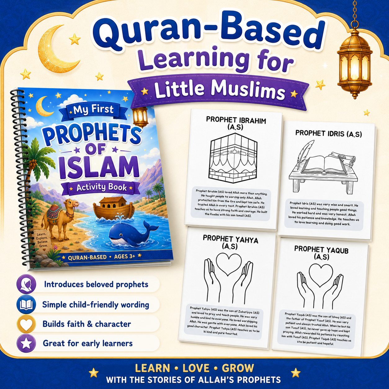 My First Prophets of Islam Activity Book for Kids | Quran-Based Islamic Coloring & Learning Book Ages 3+