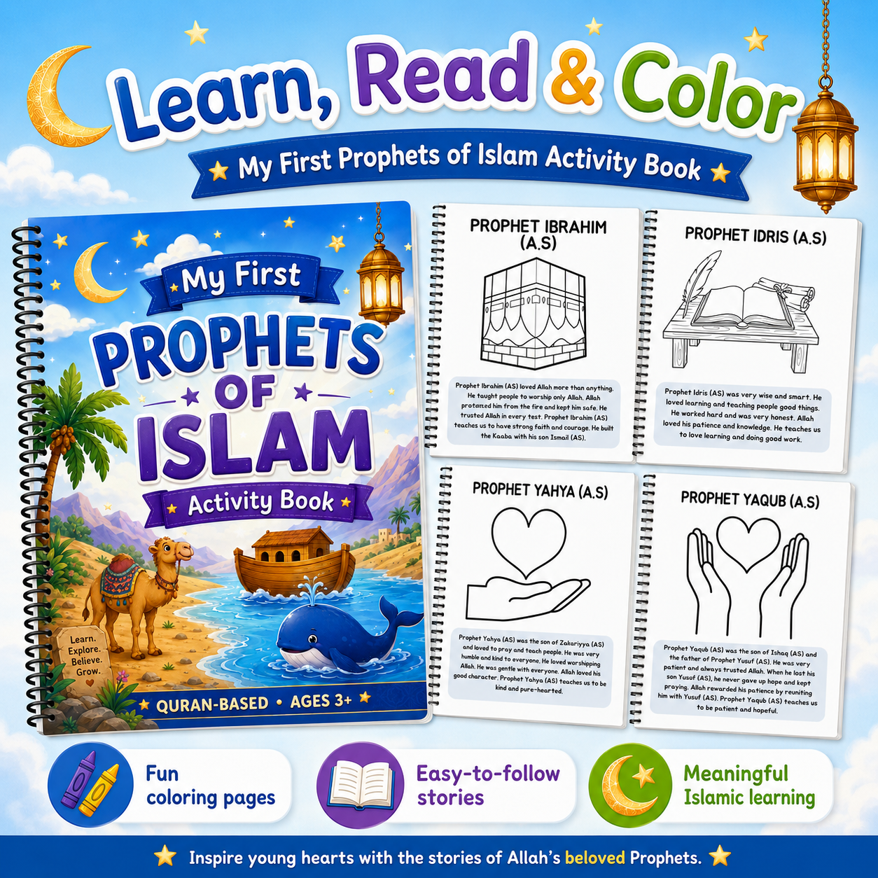 My First Prophets of Islam Activity Book for Kids | Quran-Based Islamic Coloring & Learning Book Ages 3+