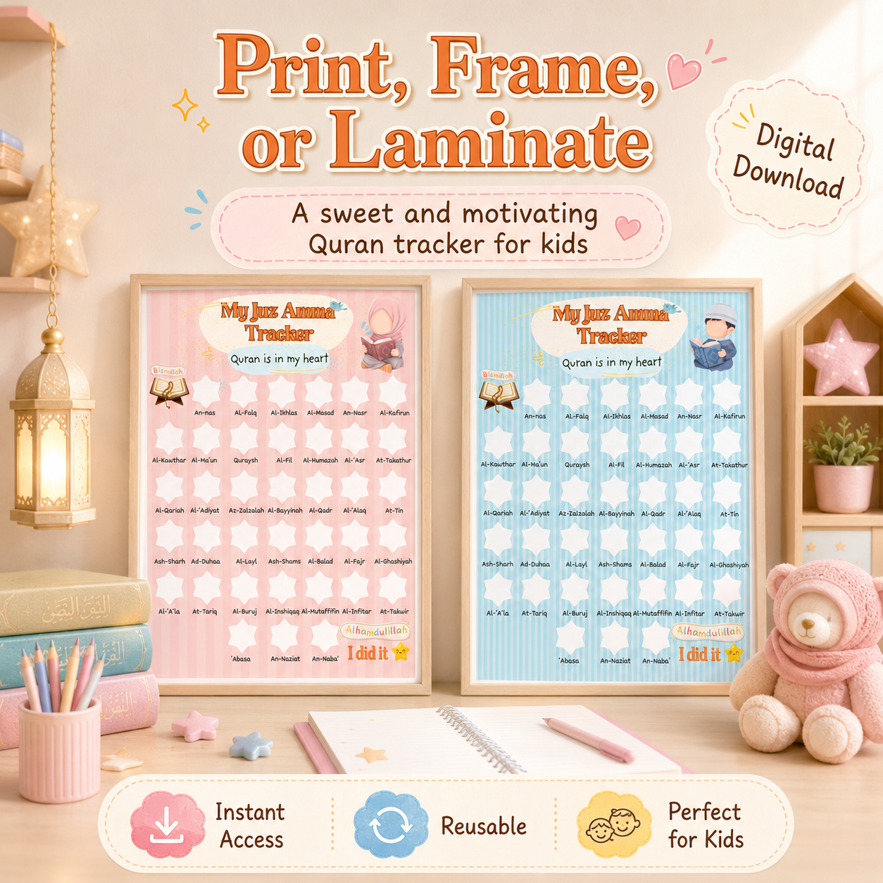 My Juz Amma Quran Tracker for Kids | Printable Digital Download | Boys & Girls Quran Memorization Chart