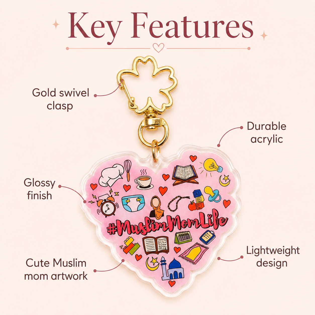 Muslim Mom Life Acrylic Keychain – Islamic Mom Gift & Everyday Accessory | Faith-Inspired Mom Gift
