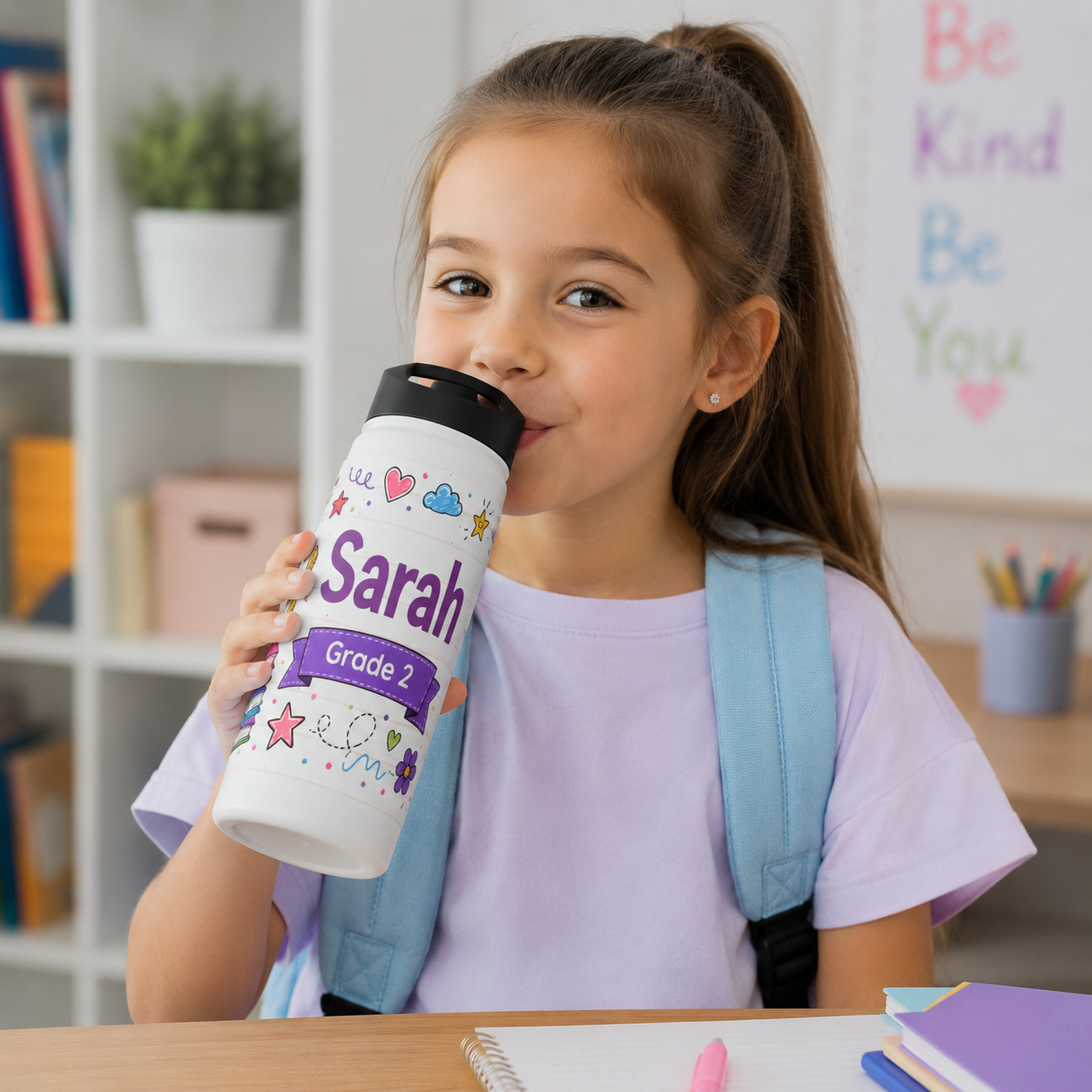 Personalized Kids School Water Bottle – Custom Name & Grade Stainless Steel Bottle