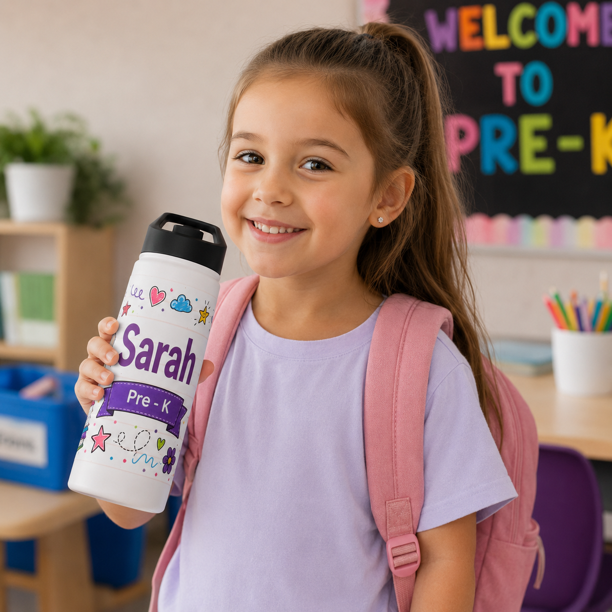 Personalized Kids School Water Bottle – Custom Name & Grade Stainless Steel Bottle