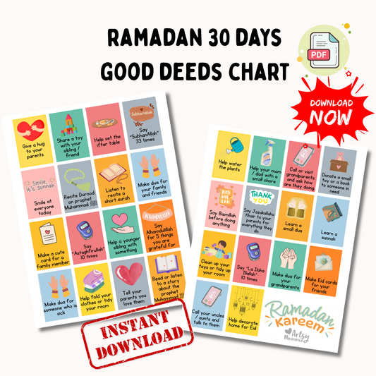 Ramadan Good Deeds Chart for Kids – 30 Day Islamic Activity Tracker Printable | Ramadan Planner for Children | Islamic Kids Activities PDF